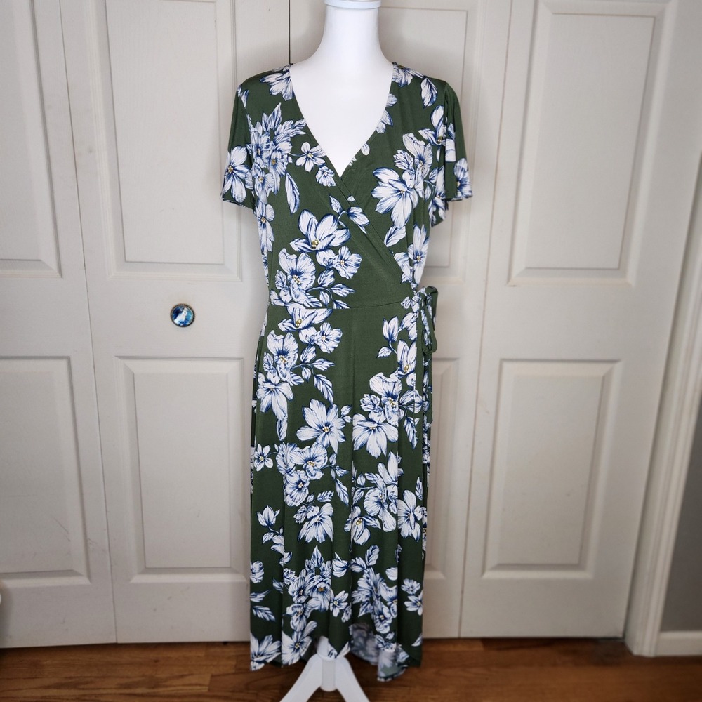Fortune + Ivy Womens XXL Green Floral Maxi Dress Flutter Sleeve Hi- Low Hem